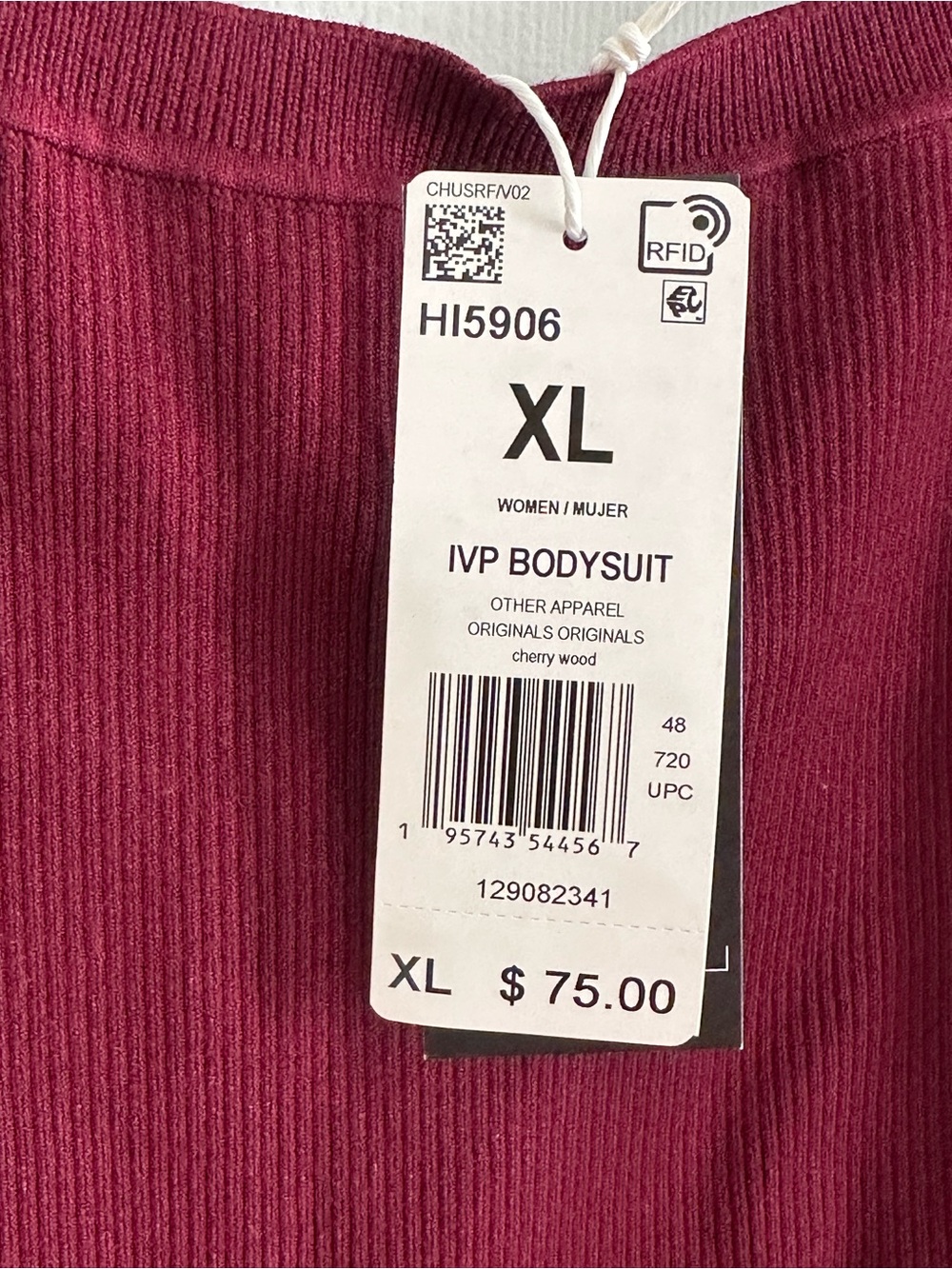 Adidas x ivy park Burgundy Ribbed Bodysuit with Pink Side Stripes - XL - Picture 2 of 7